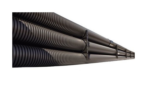DKC / ДКС Двустенная труба ПНД гибкая для открытой прокладки д.200мм, SN6, ПВ-0,УФ, с протяжкой, в бухте 35м, цвет черный