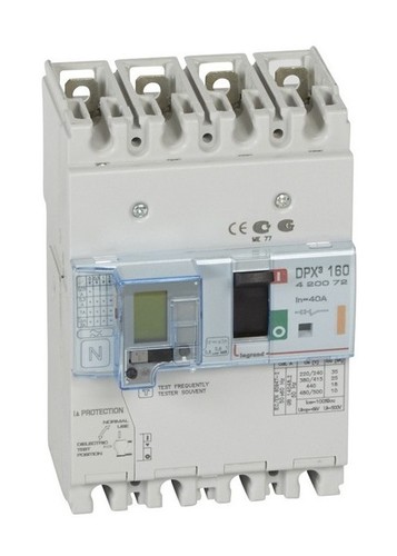 LEGRAND Автоматический выключатель с термомагнитным расцепителем и дифференциальной защитой, серия DPX3 160, 40A, 25kA, 4-полюсный