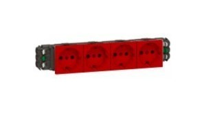 LEGRAND 77414 Модуль розетки 4х2К+3, 8М, немецкий стандарт (Schuko), безвинтовые зажимы, проходной (в короб), с механической блокировкой, красный, Mosaic