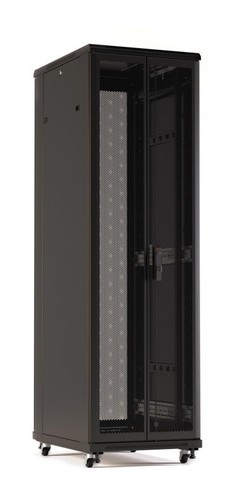 Hyperline Шкаф напольный 19-дюймовый, 42U, 2055x600х600 мм (ВхШхГ), передняя и задняя распашные перфорированные двери (75%), ручка с замком, цвет черный (RAL 9005) (разобранный)
