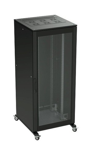 DKC / ДКС Напольный шкаф 42U 800х800мм (ВхШхГ), передняя дверь стекло,задняя глухая дверь, крыша укомплектована вводом и заглушками, черный RAL 9005