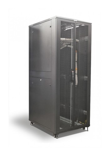 Hyperline Шкаф напольный 19-дюймовый, 42U, 2055x800х1000 мм (ВхШхГ), передняя и задняя распашные перфорированные двери (75%), ручка с замком, цвет черный (RAL 9005) (разобранный)