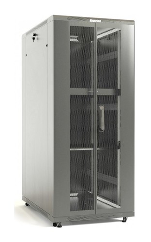 Hyperline Шкаф напольный 19-дюймовый, 42U, 2055x800х1000 мм (ВхШхГ), передняя и задняя распашные перфорированные двери (75%), ручка с замком, крыша нового типа, цвет серый (RAL 7035) (разобранный)