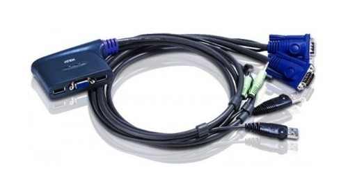 ATEN Переключатель, электрон,, KVM+Audio, 1 user USB+VGA => 2 cpu USB+VGA, со встр,шнурами USB 2x1,2м,, 2048x1536, настол,, исп,стандарт,шнуры, без OSD, некаскад