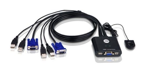 ATEN Переключатель, электрон., KVM, 1 user USB+VGA => 2 cpu USB+VGA, со встр.шнурами USB 2x0.9м., 2048x1536, настол., исп.стандарт.шнуры, без OSD, некаскад., (переключение между портами только выносной кнопкой!)