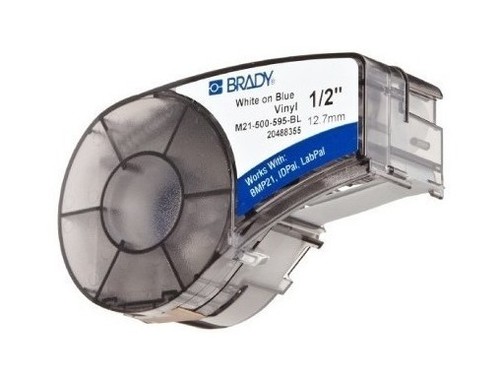 BRADY Лента принтерная для кабеля, провода, патч-панелей, 12.7 мм х 6.4 м винил, белый на синем, M21-500-595-BL