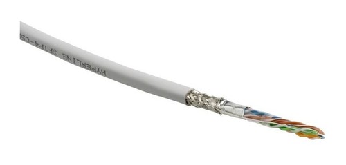 Hyperline (305 м) Кабель витая пара SF/UTP, категория 5e, 4 пары (24 AWG), одножильный (solid), экран - фольга + медная оплетка, LSZH, –20°C – +75°C, белый - гарантия:15 лет компонентная, 25 лет системная