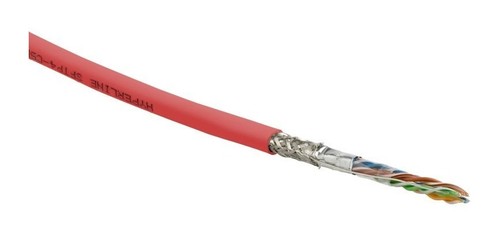 Hyperline (305 м) Кабель витая пара SF/UTP, категория 5e, 4 пары(24 AWG), одножильный(solid), экран - фольга + медная оплетка, PVC, –20°C – +75°C, красный - гарантия:15 лет компонентная; 25 лет системная