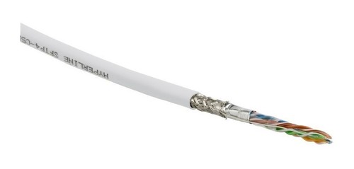 Hyperline (305 м) Кабель витая пара SF/UTP, категория 5e, 4 пары(24 AWG), одножильный(solid), экран - фольга + медная оплетка, PVC, –20°C – +75°C, белый - гарантия:15 лет компонентная; 25 лет системная