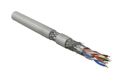 Hyperline (305 м) Кабель витая пара, экранированная SF/UTP, категория 5e, 4 пары (26 AWG), многожильный (patch), экран-фольга+мед. оплетка, LSZH, –20°C–+75°C, серый