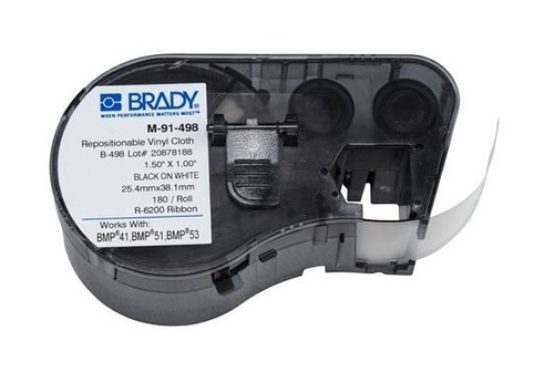 BRADY M-91-498 этикетки 25.4х38.10мм, перемещаемый винил белый, печать черным, в картридже 120шт. (BMP41/51/53)