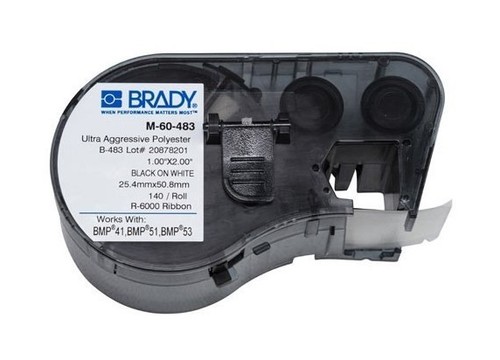 BRADY M-60-483 этикетки 25.4ммх50.8мм, полиэстер белый глянцевый (MondoBondo), печать черным, в картридже 140шт. (BMP41/51/53)