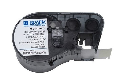 BRADY M-91-427-YL самолам. этикетки 25.4х38.1мм (поле 38.1х12.7мм), винил желтый, печать черным, в картридже 180шт (BMP41/51/53)