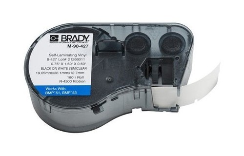 BRADY M-90-427 самолам. этикетки 19.05х38.1мм (поле 38.1х12.7мм), винил белый, печать черным, в картридже 180шт. (BMP41/51/53)