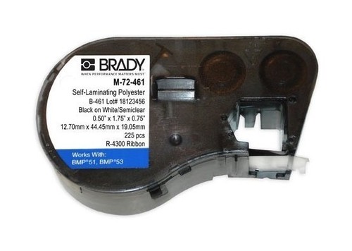 BRADY M-72-461 самолам. этикетки 12.70х44.45мм (поле 12.70х19.05мм), полиэстер белый, печать черным, в картридже 180шт. (BMP51/53)