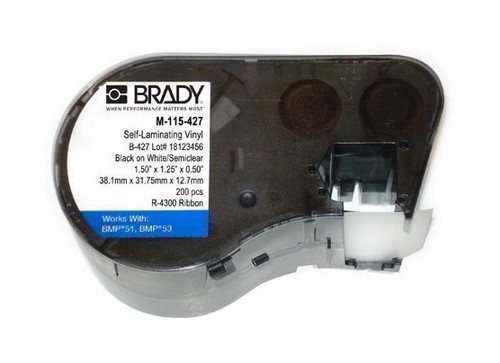 BRADY M-115-427 самолам. этикетка 38.1 х31.75мм (поле 12.7х31.75.мм), винил белый, печать черным, в картр. 200шт. (BMP51/53)