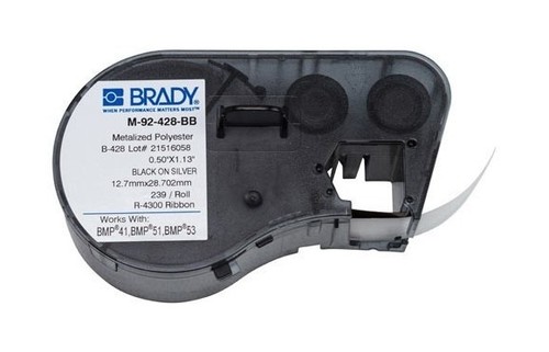 BRADY M-92-428-BB этикетки 12.70х33.02мм. Металлизированный полиэстер с черной рамкой, печать черным, в картр. 239шт. (BMP41/51/53)