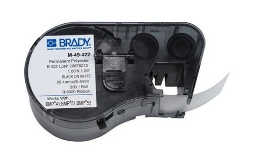 BRADY M-49-422 этикетки 25.4ммх25.4мм, полиэстер белый, печать черным, в картридже 260шт. (BMP41/51/53)