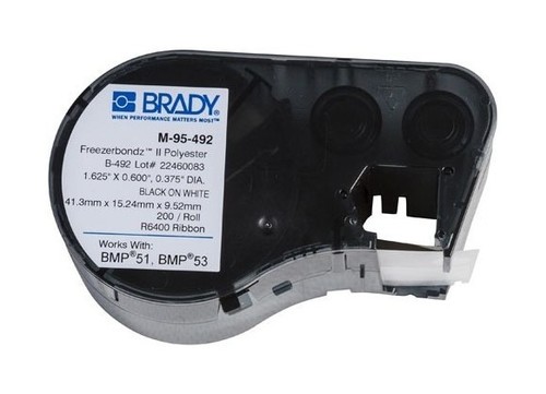 BRADY M-95-492 этикетки 41.28х15.24мм, круглая 9.53dia. Полиэстер белый (FreezerBondz), печать черным, в картридже 200шт. (BMP51/53)