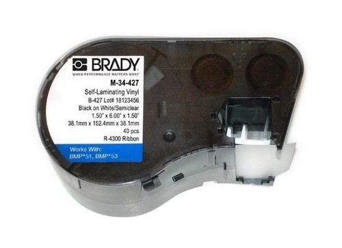 BRADY M-34-427 самолам. этикетки 38.10х152.40мм (поле 38.10х38.10мм), винил белый, печать черным, в картр. 40шт. (BMP51/53)