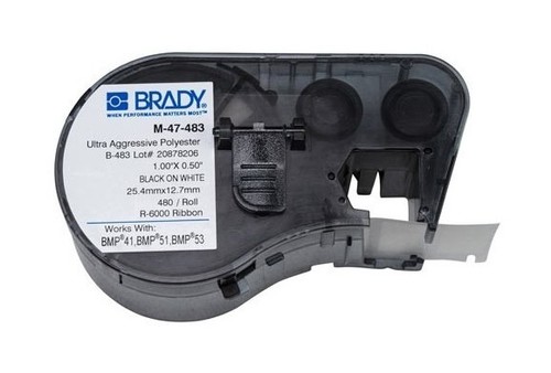 BRADY M-47-483 этикетки 25.40х12.7мм, полиэстер белый глянцевый (MondoBondo), печать черным, в картридже 480шт. (BMP41/51/53)