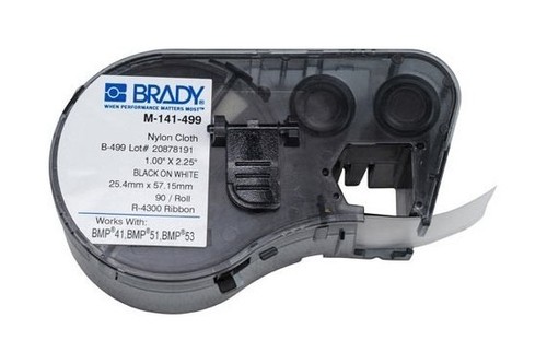 BRADY M-141-499 этикетки 25.4х57.15мм, флажок 25.4х25.4мм, нейлон. ткань, белая, печать черн, в картр. 90шт. (BMP41/51/53)