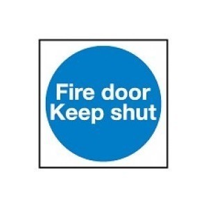 BRADY Уведомление при пожаре, белый на синем, легенда "Fire door Keep shut", 100*100 мм, жесткий пластик, 1 шт"