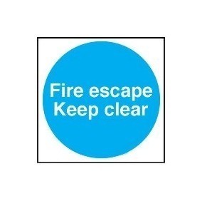 BRADY Уведомление при пожаре, белый на синем, легенда "Fire escape Keep clear", 200*200 мм, самоклеящийся винил, 1 шт"