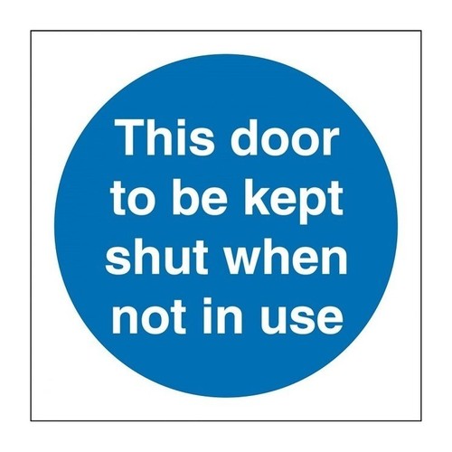 BRADY Уведомление при пожаре, белый на синем, легенда "This door to be kept shut when not in use", 200*200 мм, жесткий пластик, 1 шт"