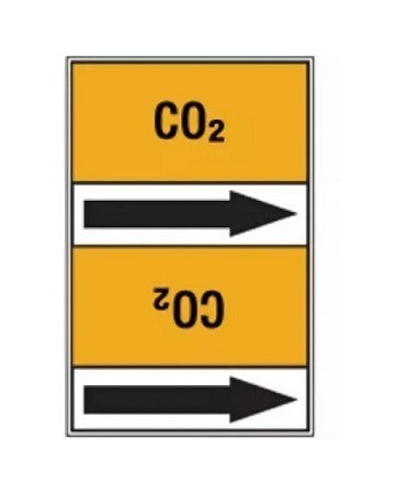 BRADY Стрелка для маркировки трубопровода, легенда "CO2", черный на желтом, 100мм*33м, высота текста 13 мм, 220 маркеров/рулон, B-7520(ламинированный полиэстер)"