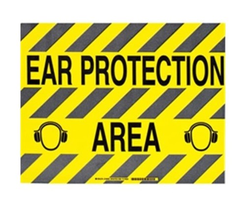 BRADY Наполная самоклеющаяся табличка с надписью "Ear Protection Area", материал В-534, цвет - черный на желтом, размер 355,6 мм Х 457,2 мм