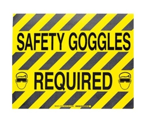 BRADY Наполная самоклеющаяся табличка с надписью "Safety Goggles required", материал В-534, цвет - черный на желтом, размер 355,6 мм Х 457,2 мм