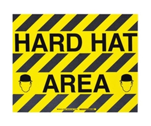 BRADY Наполная самоклеющаяся табличка с надписью "Hard Hat Area", материал В-534, цвет - черный на желтом, размер 355,6 мм Х 457,2 мм