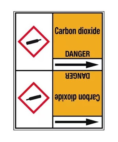 BRADY Стрелка для маркировки трубопровода, легенда "Carbone Dioxide", черный на желтом, 52мм*402мм, 2 рулона по 15 маркеров, B-7520(ламинированный полиэстер)"