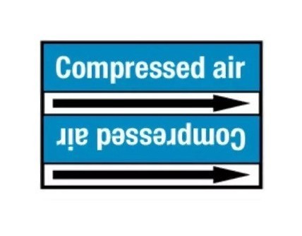 BRADY Стрелка для маркировки трубопровода, легенда "Compressed Air", белый на синем, 26мм*200мм, 3 рулона по 10 маркеров, B-7520(ламинированный полиэстер)"