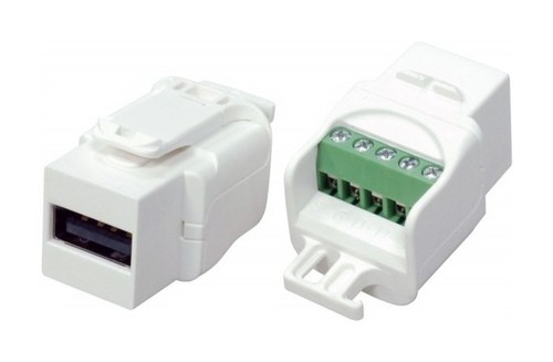 Hyperline Вставка формата Keystone Jack USB 2.0 (Type A) под винт, ROHS, белая