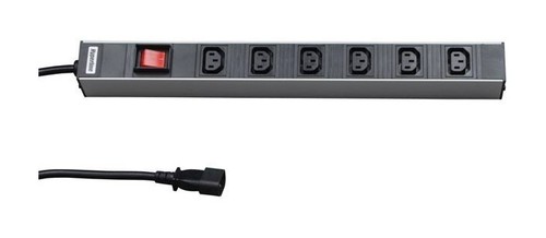 Hyperline Блок розеток для 19" шкафов, горизонтальный, с выключателем с подсветкой, 6 х IEC 320 C13 (10A), кабель питания 2.5 м с вилкой IEC 320 C14, 482.6 мм x 44.4 мм x 44.4 мм (ДхШхВ)
