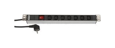 Hyperline Блок розеток для 19" шкафов, горизонтальный, с выключателем с подсветкой, 7 х IEC 320 C13 (16A), кабель питания 2.5 м с вилкой Schuko, 482.6 мм x 44.4 мм x 44.4 мм (ДхШхВ)