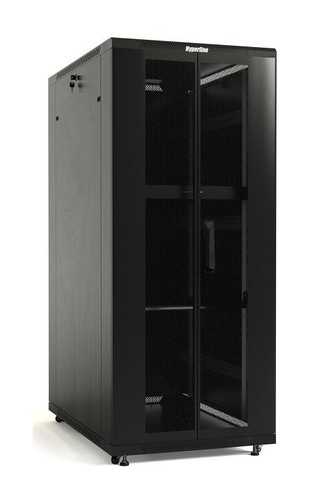 Hyperline Шкаф напольный 19-дюймовый, 42U, 2055x800х600 мм (ВхШхГ), передняя и задняя распашные перфорированные двери (75%), ручка с замком, крыша нового типа, цвет черный (RAL 9004) (разобранный)
