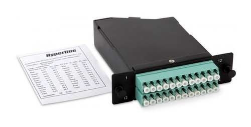Hyperline Волоконно-оптическая кассета 2xMTP (папа), 120x32 мм, 24LC адаптера (цвет aqua), 24 волокна, OM3