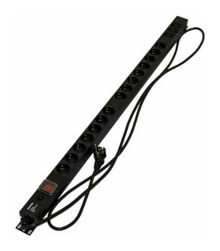 Hyperline Блок розеток, 15 розеток Schuko+3хIEC320 C13, 16 A, 250В, с выключателем, защита от перенапряжения, кабель питания 3х1.5мм2, длина 2.5 м, с вилкой Schuko, 1040x44.4x44.4 мм (ДхШхВ)