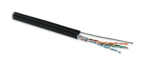 Hyperline (500 м) Кабель витая пара U/UTP, кат.5e, 4 пары (24 AWG), одножильный (solid), с усил. металл.тросом, внешний, PE, -40°C-+60°C, черный- гарантия: 15 лет компонентная