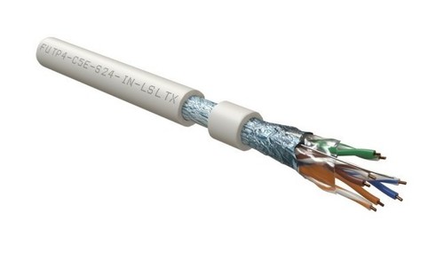 Hyperline (305 м) Кабель витая пара F/UTP, категория 5e, 4 пары (24 AWG), одножильный (solid), экран - фольга, нг(А)-LSLTx, внутренний, белый