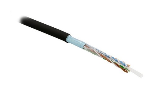 Hyperline (305 м) Кабель витая пара, экранированная F/UTP, категория 5e, 4 пары (24 AWG), одножильный (solid), экран - фольга, PVC, –20°C – +75°C, черный - гарантия: 15 лет компонентная, 25 лет системная