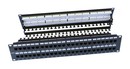 Hyperline Патч-панель 19", 2U, 48 портов RJ-45, категория 6, Dual IDC, ROHS, цвет черный (задний кабельный организатор в комплекте)