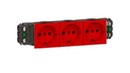 LEGRAND 77413 Модуль розетки 3х2К+3, 6М, немецкий стандарт (Schuko), безвинтовые зажимы, проходной (в короб), красный, с механической блокировкой, Mosaic