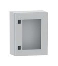 DKC / ДКС Навесной шкаф серии CE, 600х600х250мм (ВхШхГ), с прозрачной дверью, с монтажной панелью, IP55, использование вне помещений, цвет серый RAL 7035