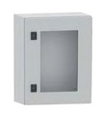 DKC / ДКС Навесной шкаф серии CE, 400х400х200мм (ВхШхГ), с прозрачной дверью, с монтажной панелью, IP55, использование вне помещений, цвет серый RAL 7035