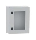 DKC / ДКС Навесной шкаф серии CE, 700х500х200мм (ВхШхГ), с прозрачной дверью, с монтажной панелью, IP55, использование вне помещений, цвет серый RAL 7035
