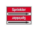 BRADY Стрелка для маркировки трубопровода, легенда "Sprinklers", белый на красном, 52*402мм, для трубы диаметром 83-115мм, высота букв 25 мм, 2 стрелки на листе, B-7529(ламинированный полиэстер)